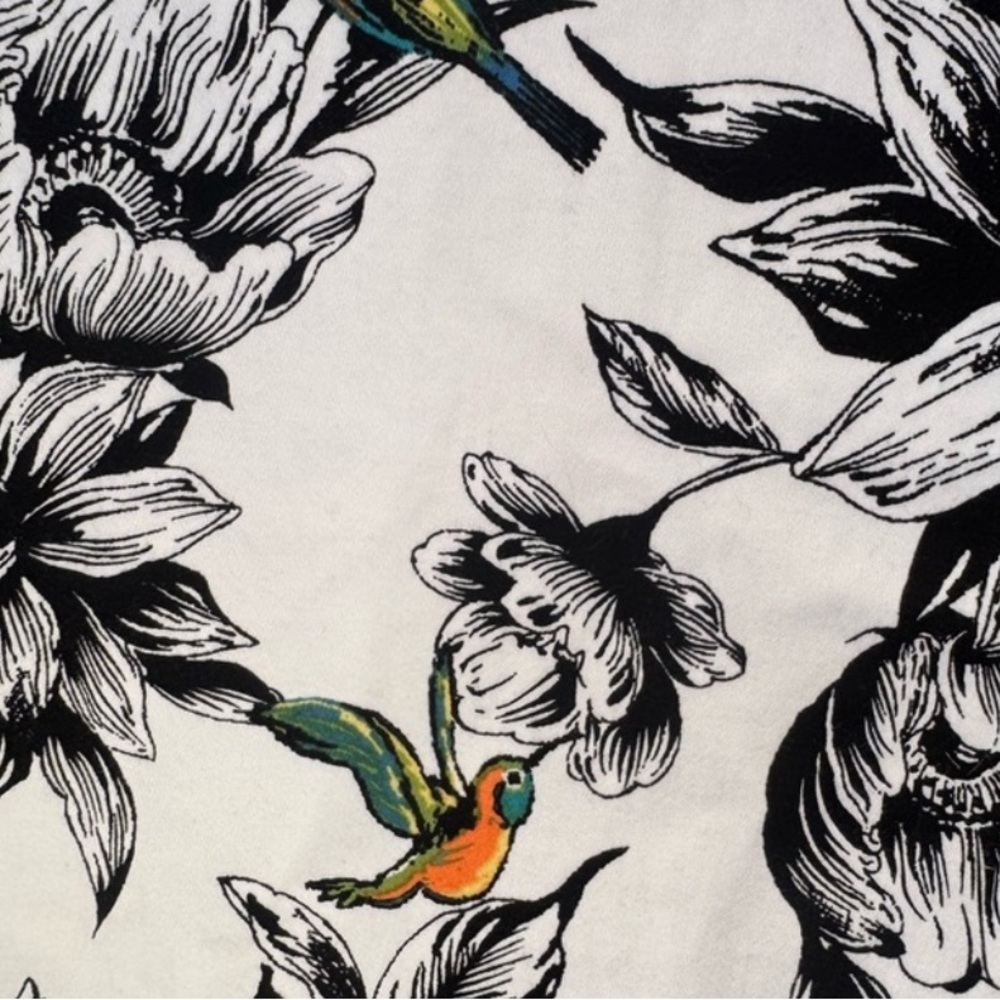 Black White Floral Hummingbird Dress High Neck Fit Flare Sleeveless 16 - Picture 8 of 10